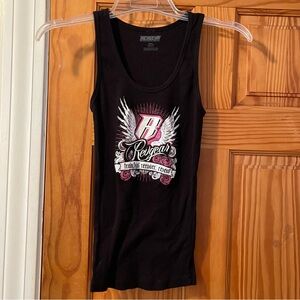 Black Tank Top with Pink and White Graphic
